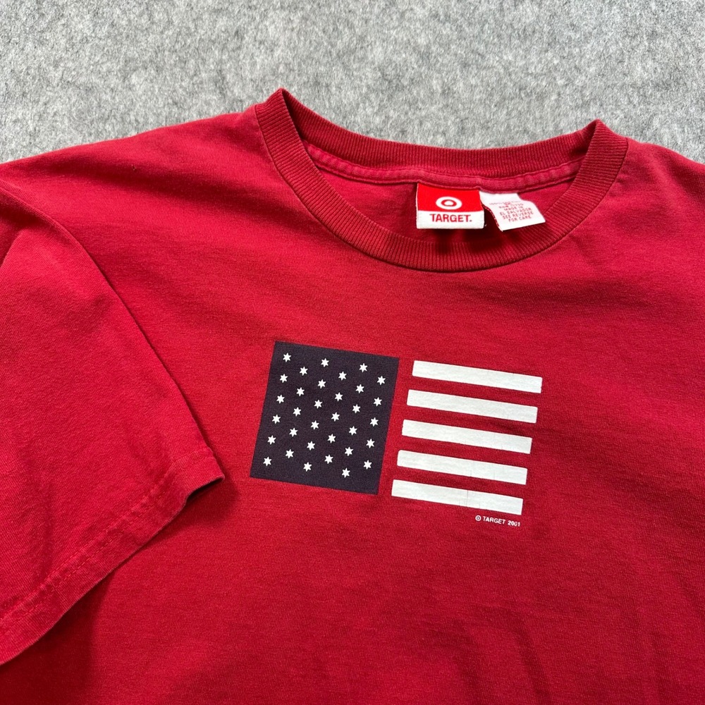 Vintage Target T-Shirt Mens Medium Red 2001 American Flag Graphic Tee Cotton